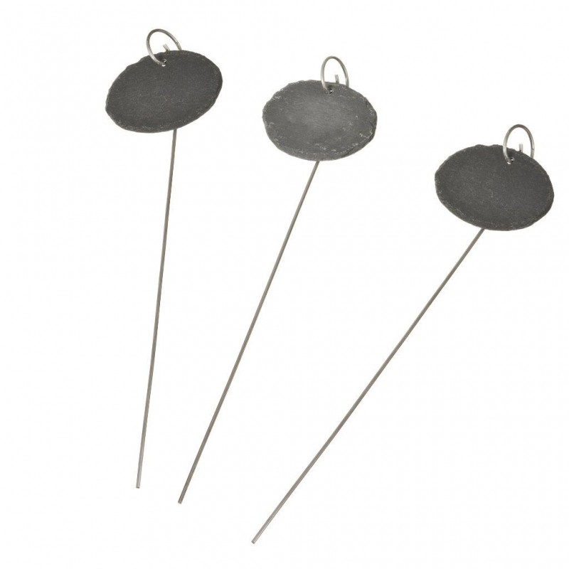 Etiket van leisteen met metalen houder ovaal H 40 x 9 x 7 cm set à 3 stuks Etiket van leisteen met metalen houder ovaal H 40 x 9 x 7 cm set à 3 stuks