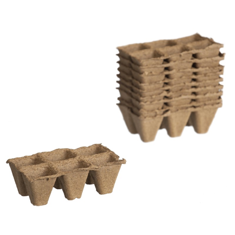Biologisch afbreekbare potjes zonder turf, tray met 6 vakjes Biologisch afbreekbare potjes zonder turf, tray met 6 vakjes