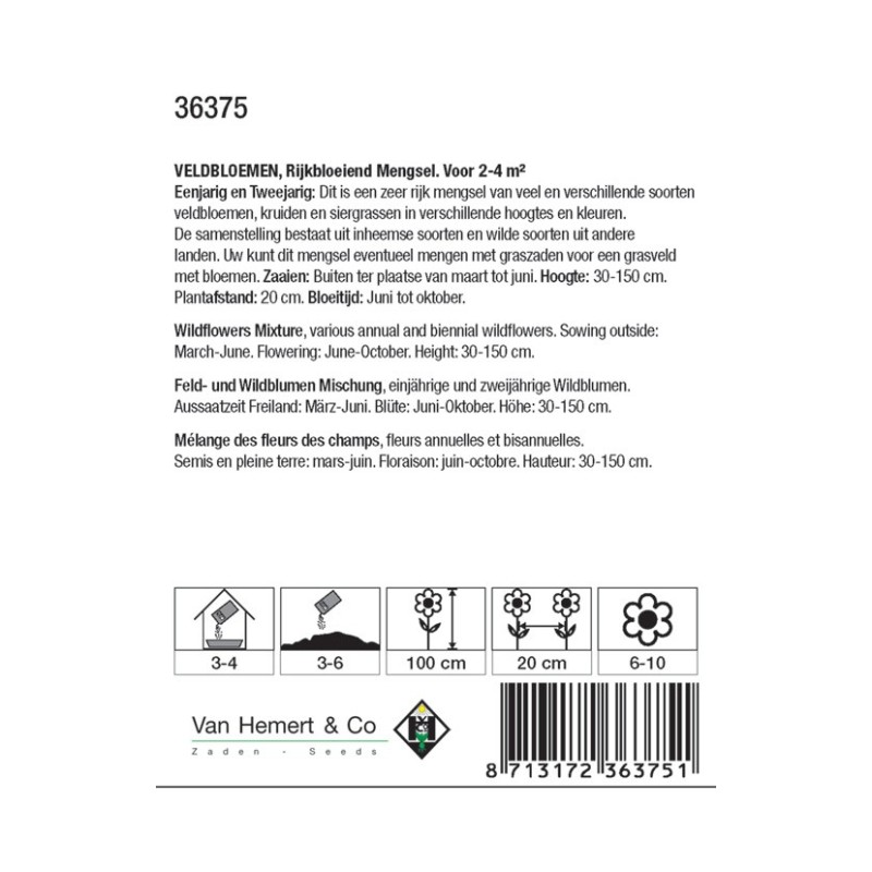 Veldbloemenmengsel, Eén- en meerjarigen -zaden- Veldbloemenmengsel, Eén- en meerjarigen -zaden-