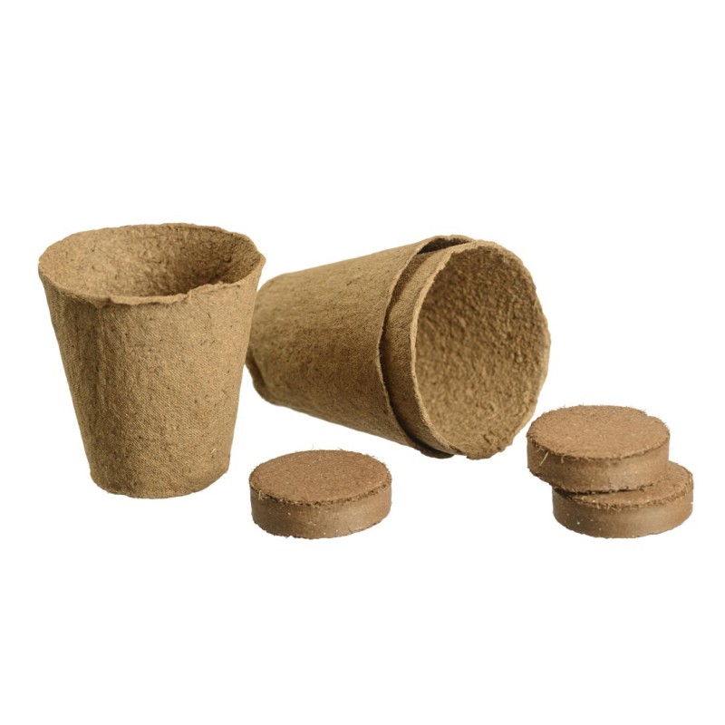 Biopot H8 x 8 cm rond met kokostablet 3 stuks Biopot H8 x 8 cm rond met kokostablet 3 stuks