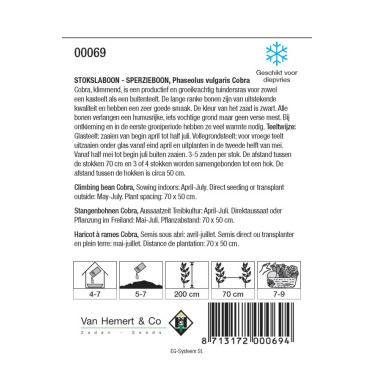 Stokslaboon - Sperzieboon, Phaseolus vulgaris 'Cobra', 30 gr. -zaden- Stokslaboon - Sperzieboon, Phaseolus vulgaris 'Cobra', 30 gr. -zaden-