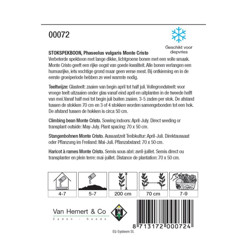 Stokspekboon, Phaseolus vulgaris 'Neckarkonigin', 30 gr. -zaden- Stokspekboon, Phaseolus vulgaris 'Neckarkonigin', 30 gr. -zaden-