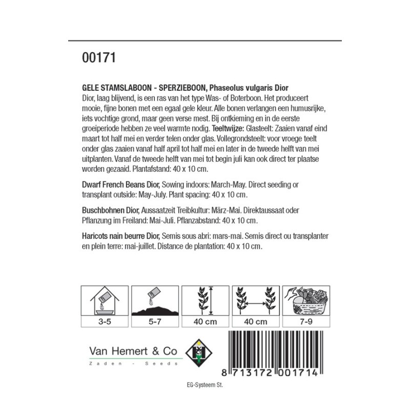 Stamslaboon - Sperzieboon, Phaseolus vulgaris 'Dior', 30 gr. -zaden- Stamslaboon - Sperzieboon, Phaseolus vulgaris 'Dior', 30 gr. -zaden-