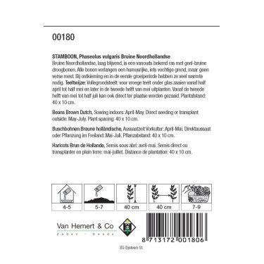 Stamboon - Bruine boon, Phaseolus vulgaris 'Bruine N.Hollandse' 30 gr. -zaden- Stamboon - Bruine boon, Phaseolus vulgaris 'Bruine N.Hollandse' 30 gr. -zaden-