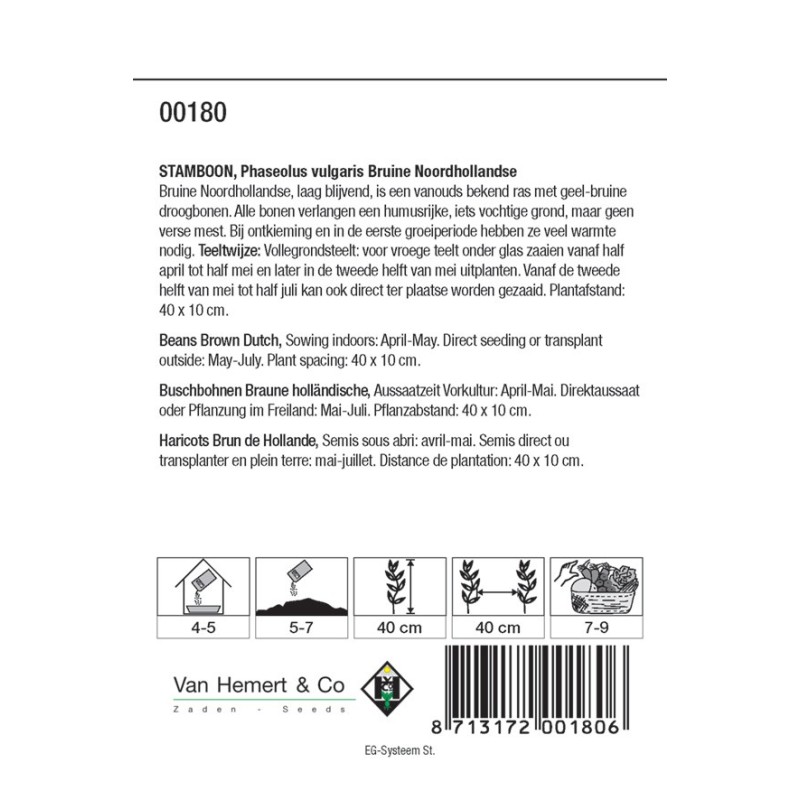 Stamboon - Bruine boon, Phaseolus vulgaris 'Bruine N.Hollandse' 30 gr. -zaden- Stamboon - Bruine boon, Phaseolus vulgaris 'Bruine N.Hollandse' 30 gr. -zaden-