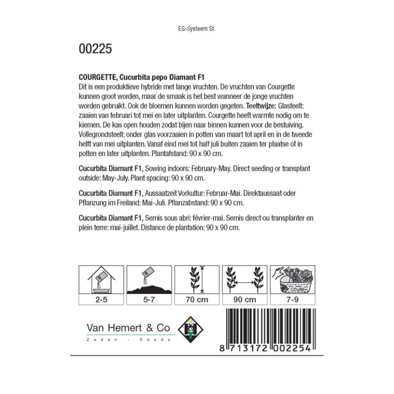 Courgette, Cucurbita pepo 'Diamant F1' -zaden- Courgette, Cucurbita pepo 'Diamant F1' -zaden-