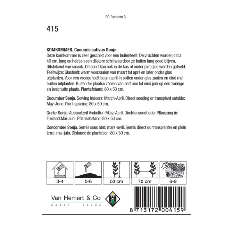 Komkommer, Cucumis sativus Sonja -zaden- Komkommer, Cucumis sativus Sonja -zaden-