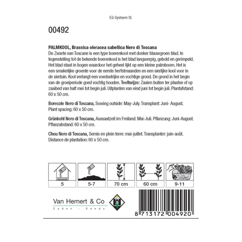 Palmkool, Brassica oleracea sabellica 'Nero di Toscana' -zaden- Palmkool, Brassica oleracea sabellica 'Nero di Toscana' -zaden-