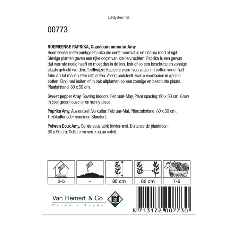 Roemeense Paprika, Capsicum annuum 'Amy' -zaden- Roemeense Paprika, Capsicum annuum 'Amy' -zaden-