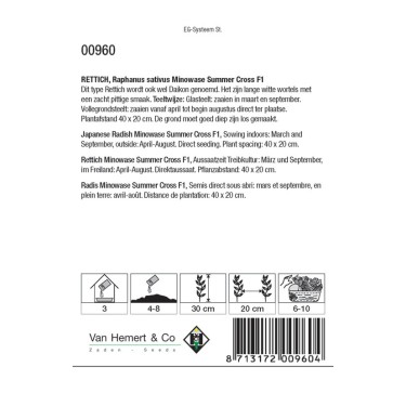 Rettich / Daikon, Raphanus sativus 'Minowase S.C. F1' -zaden- Rettich / Daikon, Raphanus sativus 'Minowase S.C. F1' -zaden-