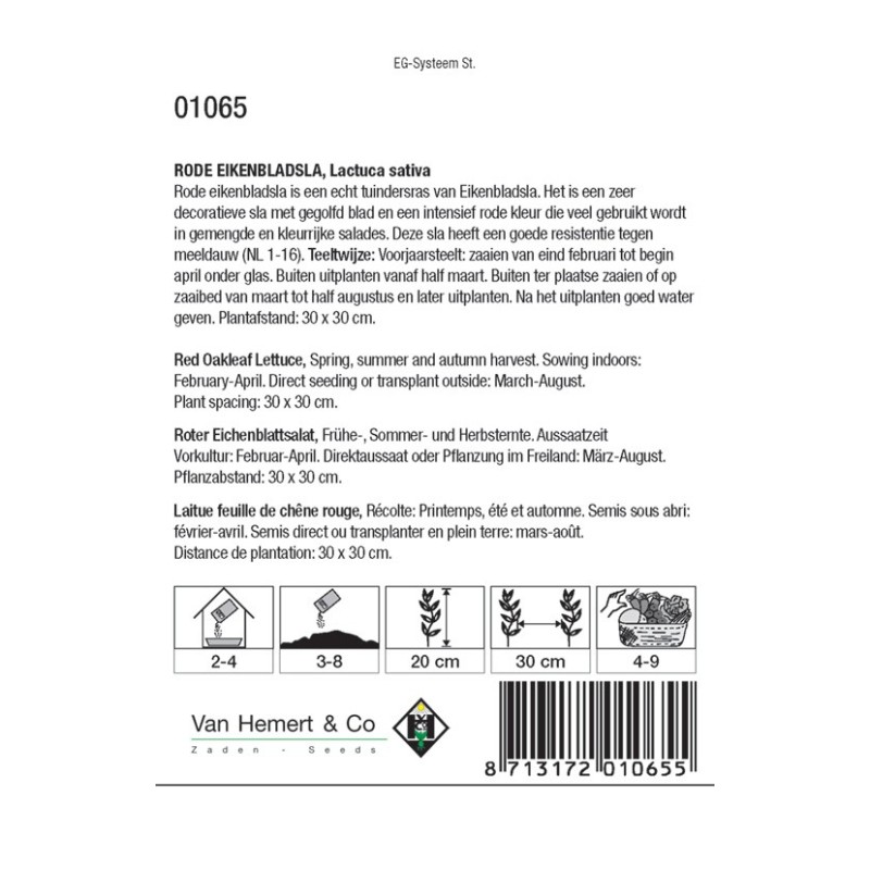 Rode Eikenbladsla, Lactuca sativa -zaden-